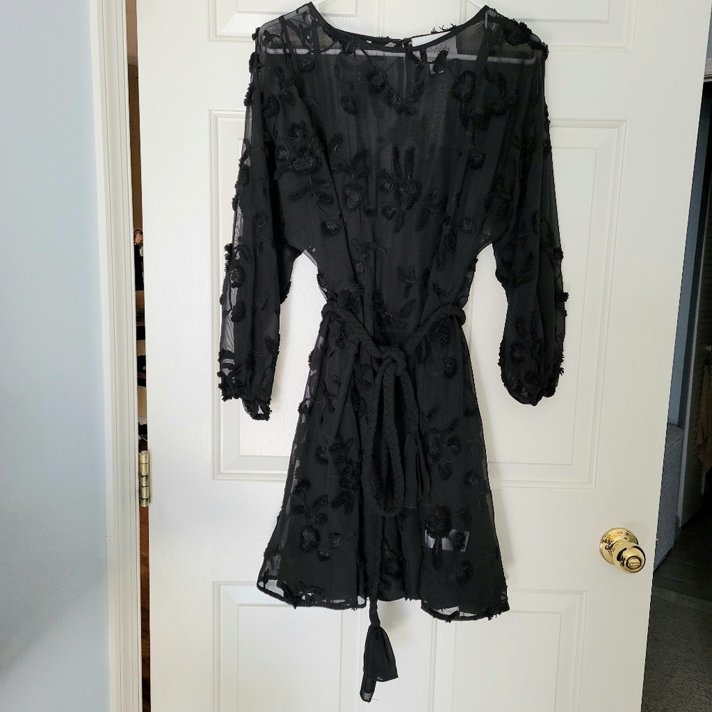 🚫*SOLD* NWOT Anthropologie Amal embroidered black long sleeve tie waist dress - Picture 6 of 11